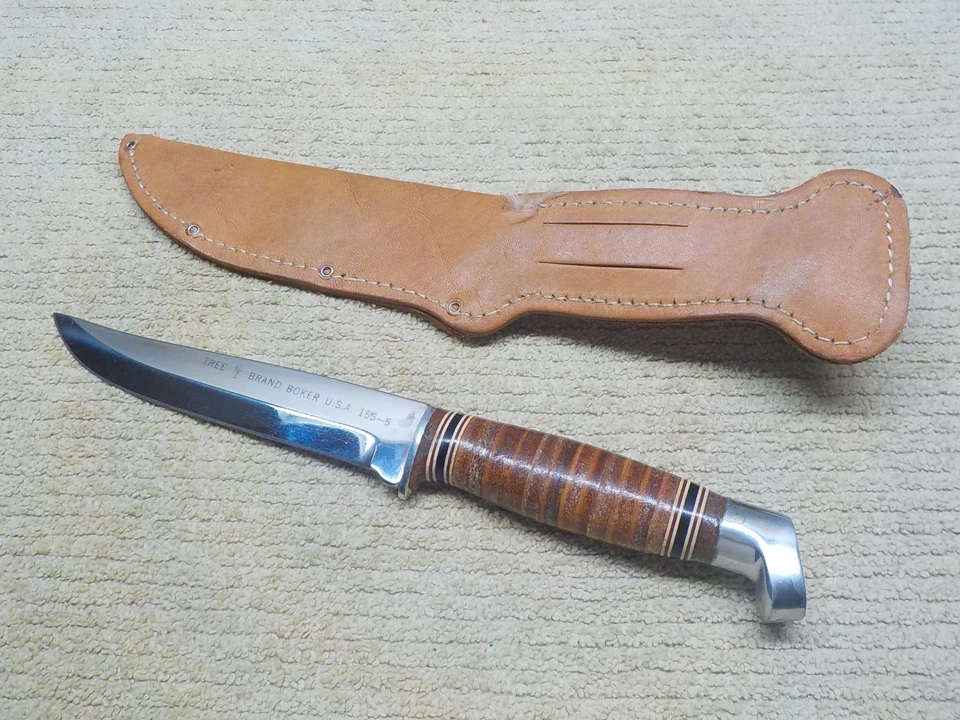 Cuchillo de hoja fija única BOKER USA Tree Brand 155-5 funda de cuero Foto 4 de 4