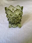 Vintage Fenton Green Hobnail Toothpick Holder 3-Footed Art Glass Collectible