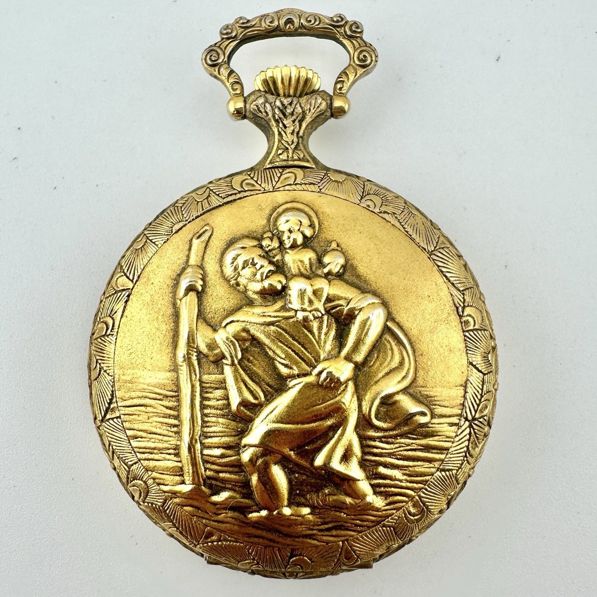 [稀少]ALSATEL アンティーク掛時計　フランス Vintage Alsta 17 Jewels Mechanical Saint Christopher Pocket Watch