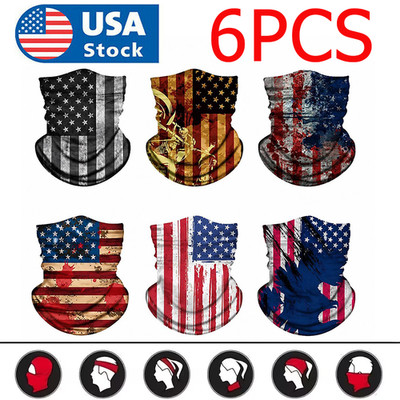 6Pack Patriotic Flag Neck Gaiter UV Cooling Face Mask Balaclava for Men & Women