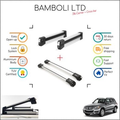 Bamboli 29.5'' Ski Carrier & Silver Cross Bar Set For Mercedes Glk 10-Up 4pcs