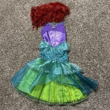 Authentic Disney Store Ariel Little Mermaid Costume Dress size Girls 7/8 w/ wig