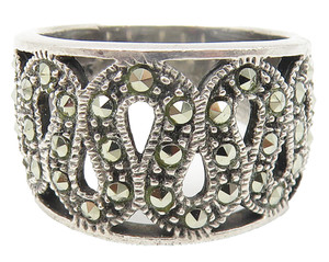 925 Sterling Silver  Vintage Marcasite Swirl Design Band Ring Sz 6.5  RG10860