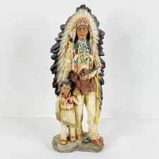 Indian Chief w/ Grandson Passing Knowledge Native American Unknown Origin 15”