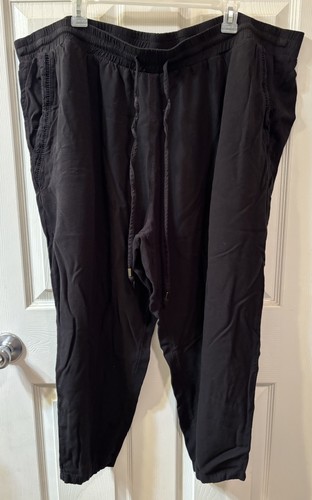 Terra & Sky Lounge Pants Women Size 3X Black Tapered Legs Pockets Pull On