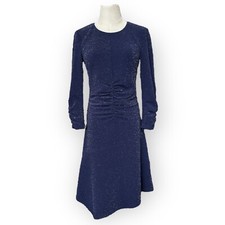 VINCE CAMUTO Midnight Blue Long Sleeve Stretchy Metallic Asymmetrical Hem Dress