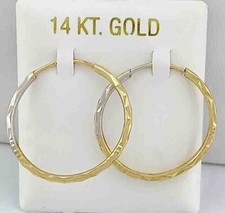 HOOP/HUGGIES ENDLESS EARRINGS 14K WHITE / YELLOW GOLD - New With Tag