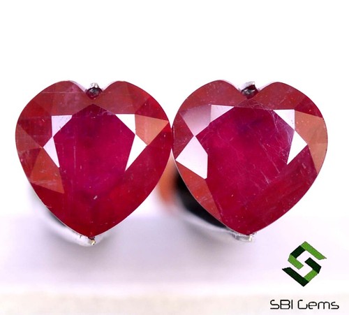 13x13 mm Natural Ruby Heart Shape Cut Pair 18.17 CTS Deep Red Loose Gemstones GF - 第 2/6 張圖片