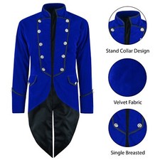 Mens Velvet Tuxedo Blue Velvet Jacket Tail Coat Goth Steampunk Victorian