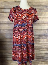 Lularoe XXS Carly Dress Hi Lo Stretchy Knot Colorful Red Short Sleeve