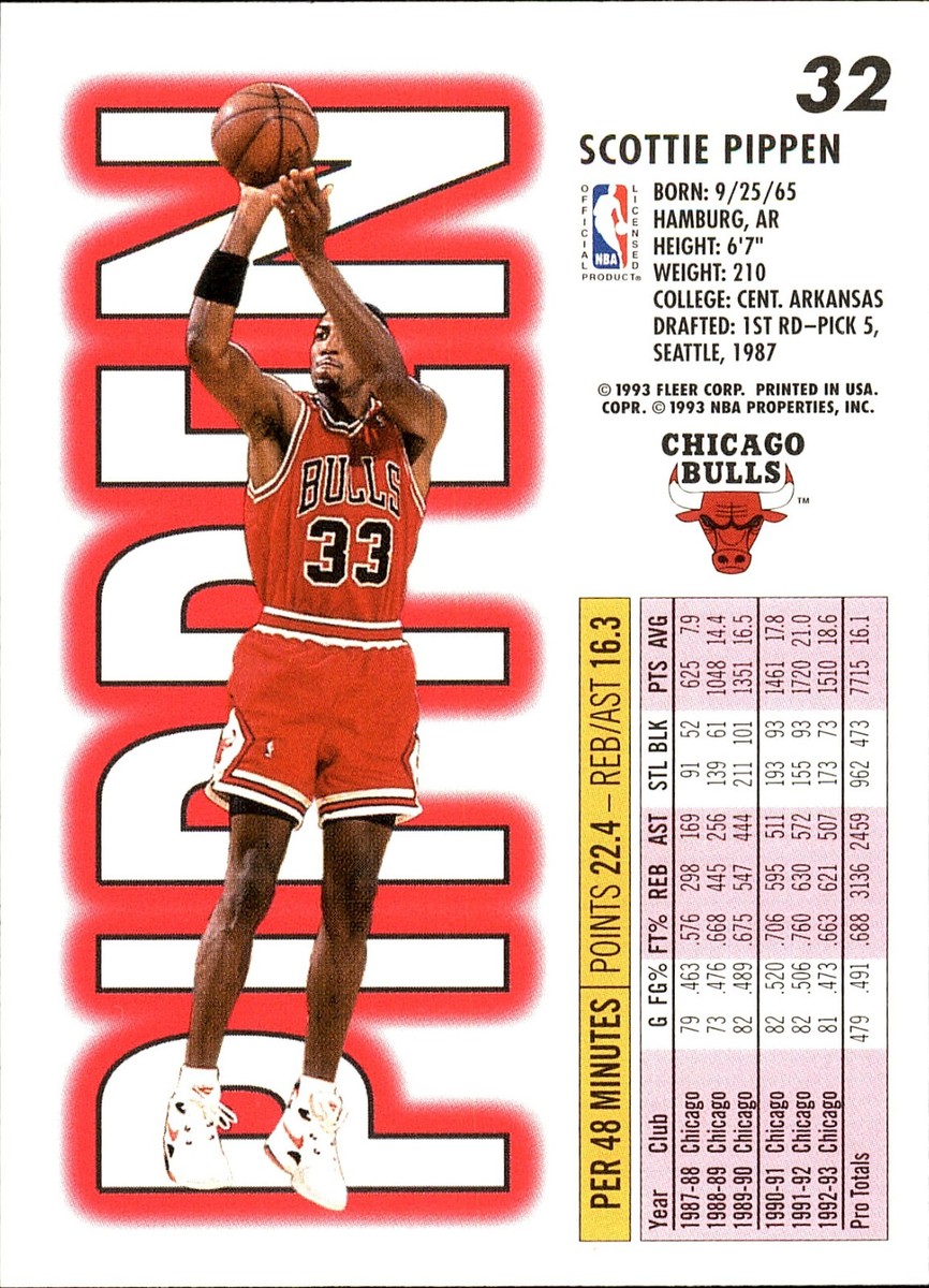 1993-94 Fleer Scottie Pippen #32 Chicago Bulls NBA HOF Basketball