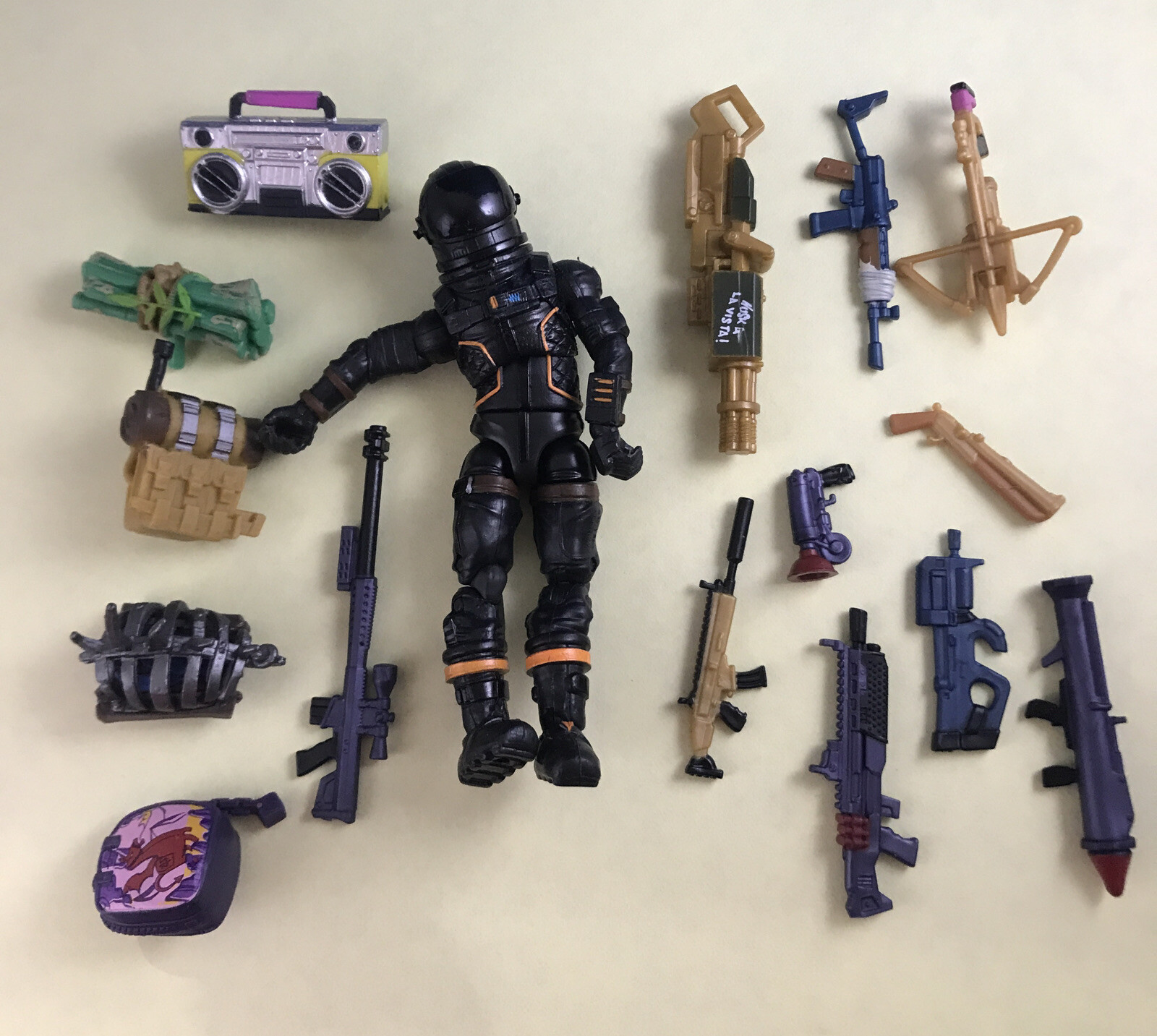 Fortnite Lot Dark Voyager Figure, Mini Guns Weapons Backpacks Accessories-loose