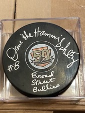 DAVE SCHULTZ AUTOGRAPHED PHILADELPHIA FLYERS 50TH PUCK BROAD STREET BULLIES WCOA