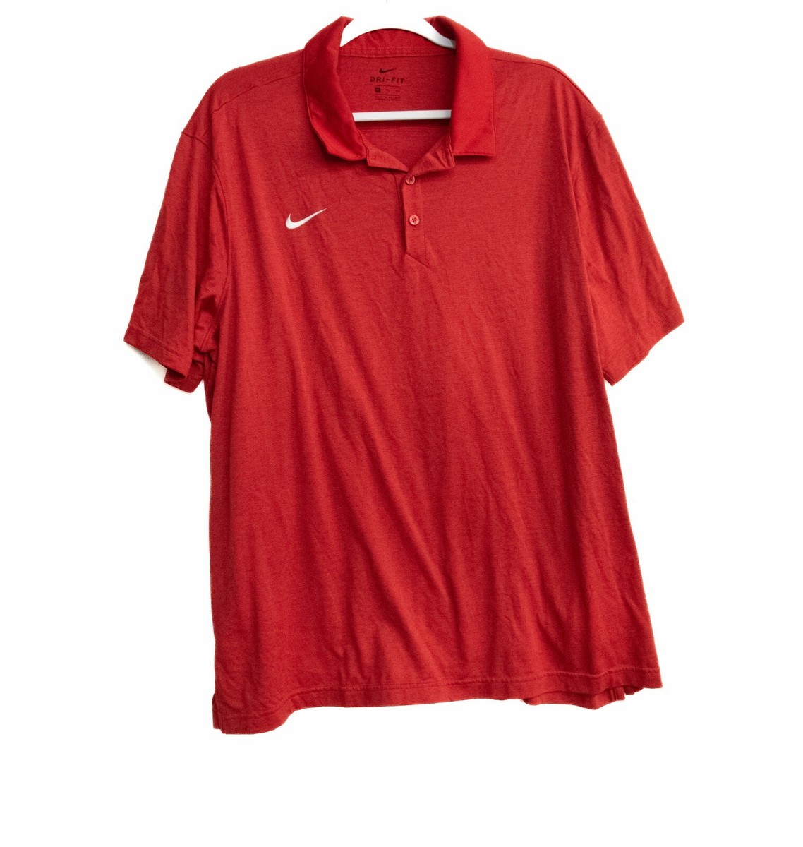 Nike Dri Fit Mens Red Polyester Polo Shirt Casual Collared Logo Short  Sleeve 2XL