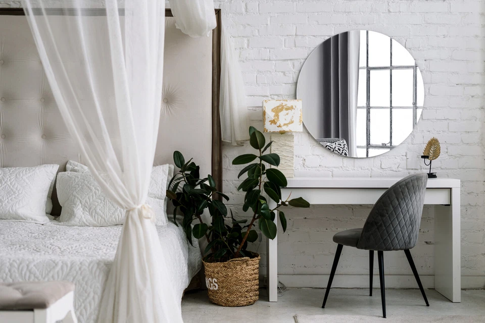 Espejo de baño redondo sin marco con fijación mural 70 cm de maquillaje moderno - Imagen 2 de 4