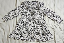 ZARA Womens Dress Size Medium Animal Print Ruffle Front Long Sleeve White Black