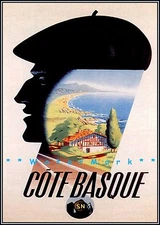 Cote Basque France 1940 French Seaside Vintage Poster Print Retro Travel Art 