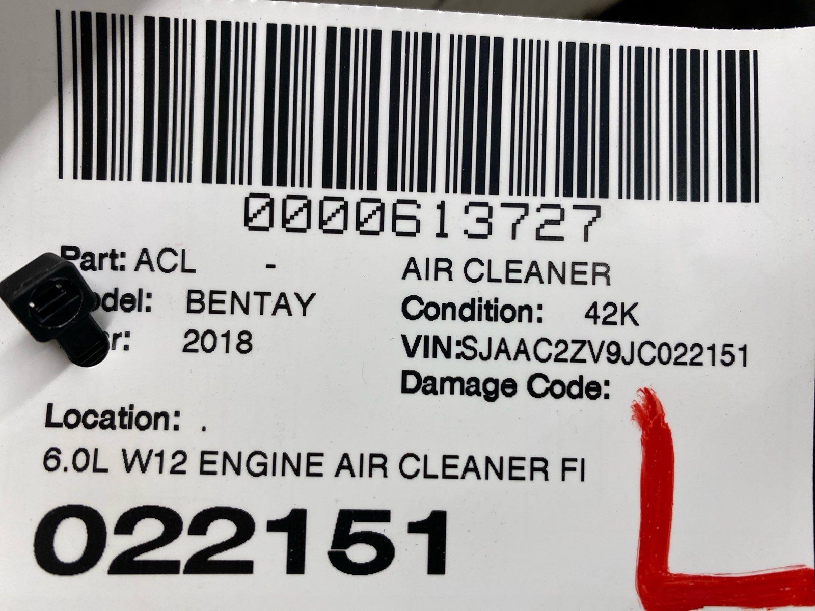 2016-2020 BENTLEY BENTAYGA OEM 6L W12 ENGINE AIR FILTER BOX HOUSING W/INLET DUCT