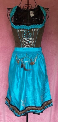 Spieth & Wensky® Dirndl Gr.32 Türkis Braun Trachtenkleid Oktoberfest - Bild 1 von 4