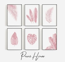Pink Leaves Botanical Print Home Art Pictures Poster Living Room Fern
