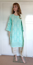 Asian Pakistani Women 3pc Chikankari Embroidered Suit Small