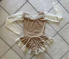 NEW Girls TAUPE VELVET Tulle GOLD POLKA DOT Competition FIGURE ICE SKATING Dress