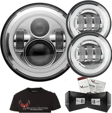 Eagle Lights 7" Round Harley/Indian LED Halo Headlight + Passing Light Chrome