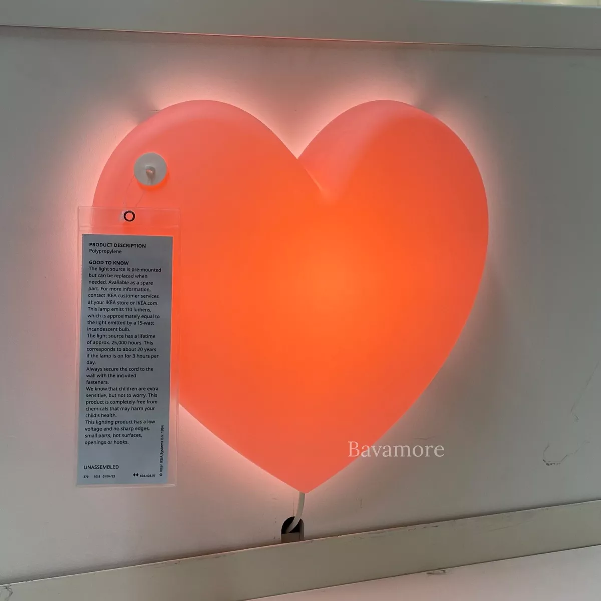 IKEA UPPLYST LED wall lamp heart pink 11 BRAND NEW Light Bulb included
