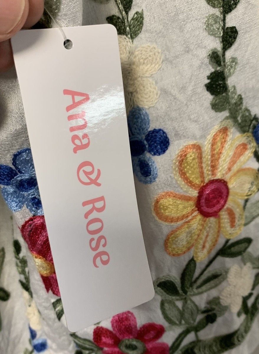 Ana & Rose Women's Small White Shirt Floral Embroidered