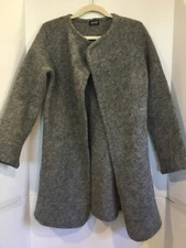 Varma Iceland S Long Cardigan Jacket Gray Knit 100% Icelandic Wool Open Front