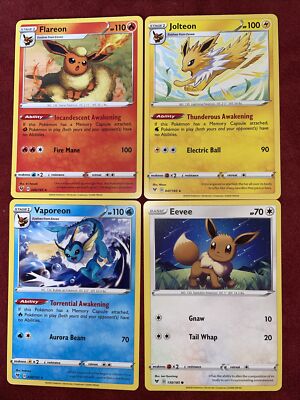Pokemon Vivid Voltage Eevee, Jolteon, Flareon, & Vaporeon Set