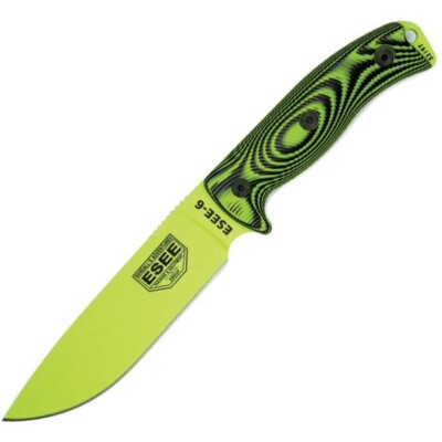 ESEE Model 6 Fixed Knife 5.25'' 1095HC Steel Full Blade Black/Green G10 Handle