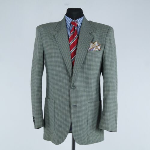Mens Vintage Summer Blazer 38R UK Size Check Green Cotton Sport Coat Jacket - Picture 4 of 13