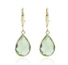 14K Yellow Gold Pear Shaped Earrings With Green Amethyst