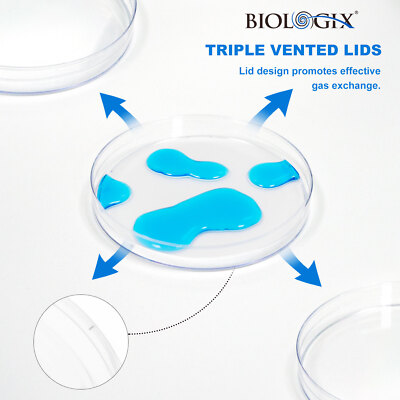 Biologix Plastic Petri Dishes with Lids, Sterile Culture Plates for Science Lab