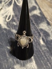 Sterling Silver Plated Simulated Opal Turtle Ring Size 8