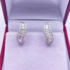 Baguette Simulated Diamond Stunning Fancy Hoop Earring In 14k White Gold Plated