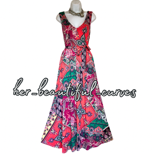 MINSOON PAISLEY HERITAGE JERSEY WEDDING OCCASION PARTY DRESS SIZE L fits 16/18