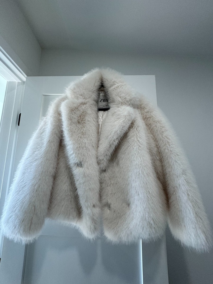 ZARA FFAUX FUR JACKET ZW COLLECTION White Small 4360/246/712