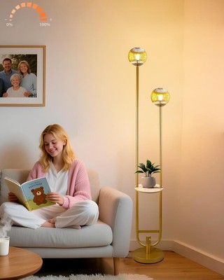 Gold Dimmable Globe Floor Lamp with Tray for Wedding Party Decor Sale