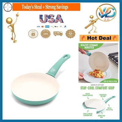 Healthy Ceramic Nonstick 8-Inch Frying Pan Turquoise Stay-Cool Handle