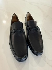 New Bruno Magli Black Leather Loafers with Metal Accent 11M D