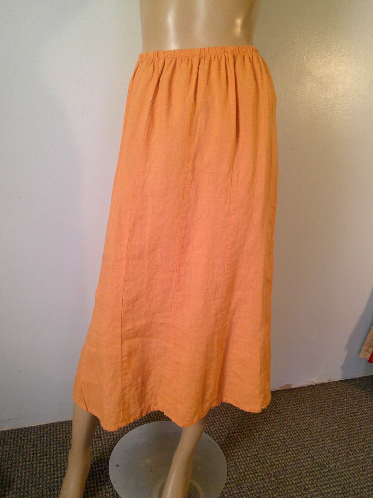 FLAX 100% Linen Melon/Peach Color Flared Midi Pull On Skirt Size P
