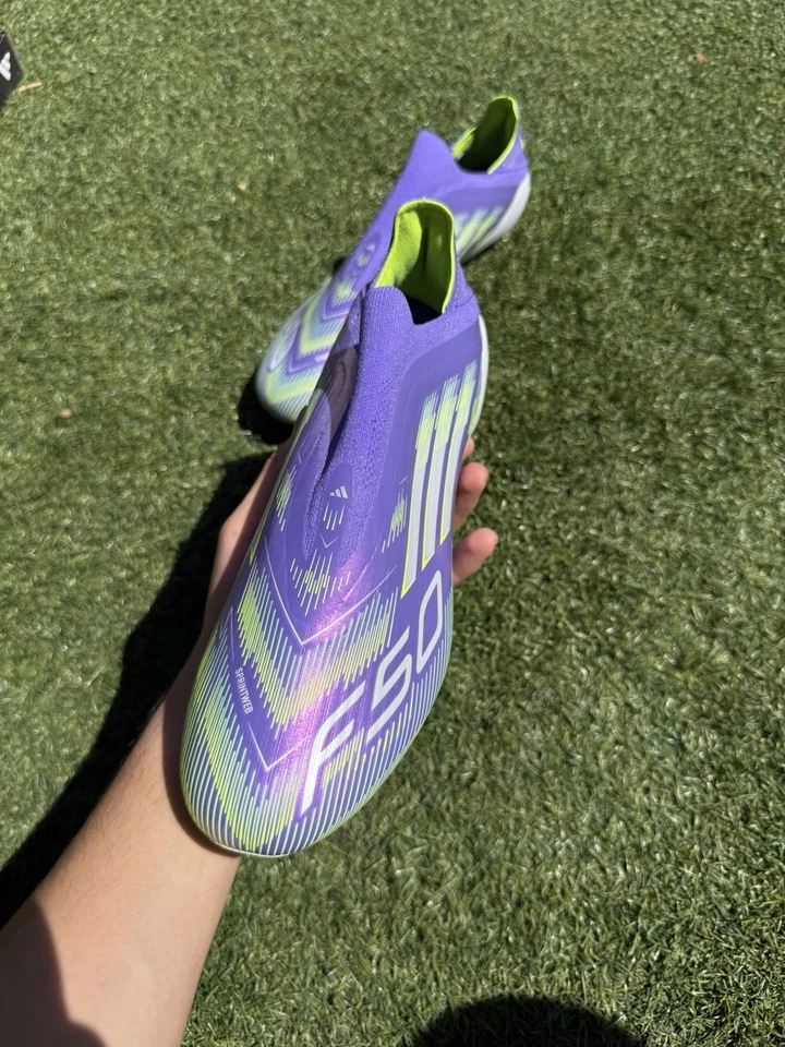 ADIDAS F50 ELITE LACELESS FG – PURPLE/WHITE/LIME GREEN 💜⚡🟩🔥 8 - Image 3 of 4