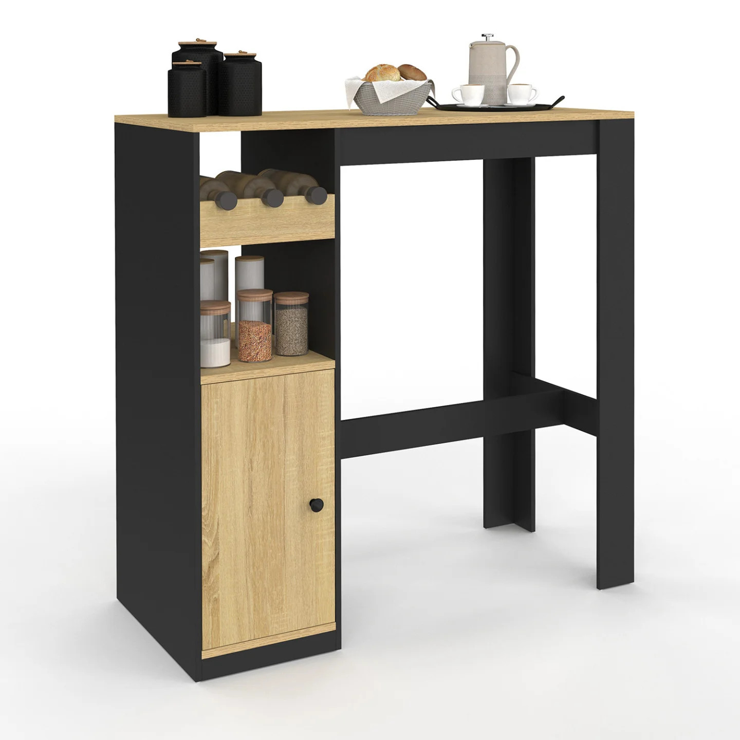 Table de bar AMERI avec range bouteilles et placard intégré 2 personnes