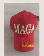 MAGA Signature Trump USA Flag RED Cotton Adjustable Embroidered Cap Hat X1