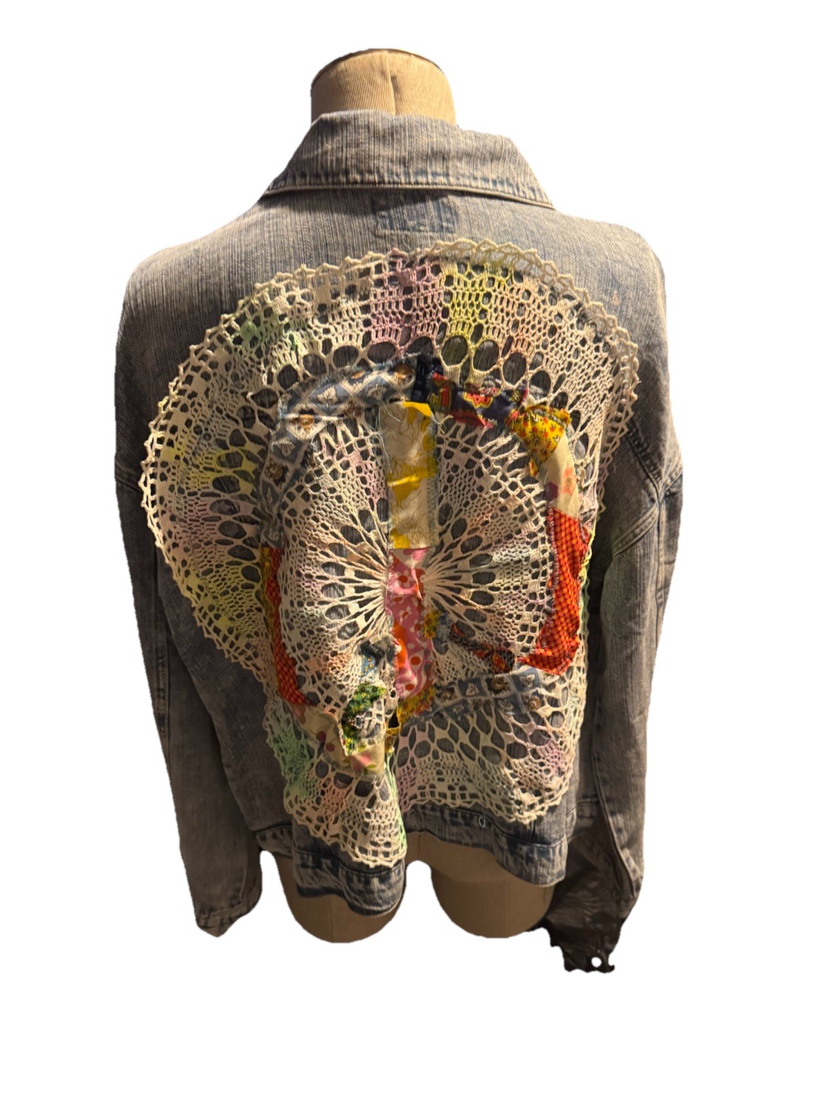 Upcycled Reworked Denim Jacket Patchwork Doiley P… - image 3