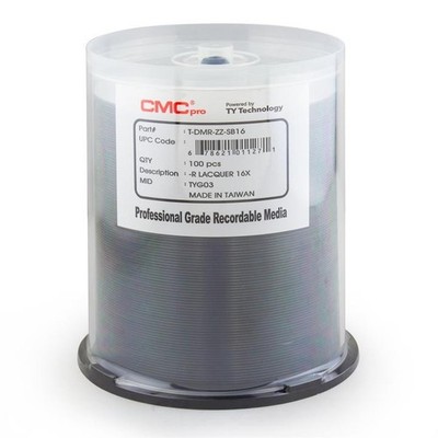 100-Pak CMC PRO (TY Technology) Lacquer Shiny-Silver 16X DVD-R