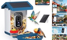 Smart Bird Feeder with Camera Solar Powered, 4K HD Video Bird House, AI Blue