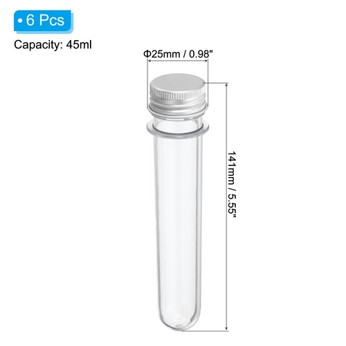 45ml Plastic Test Tubes with Screw Caps, 6Pcs 141x25mm Tubes, Silver Tone - Picture 2 of 7